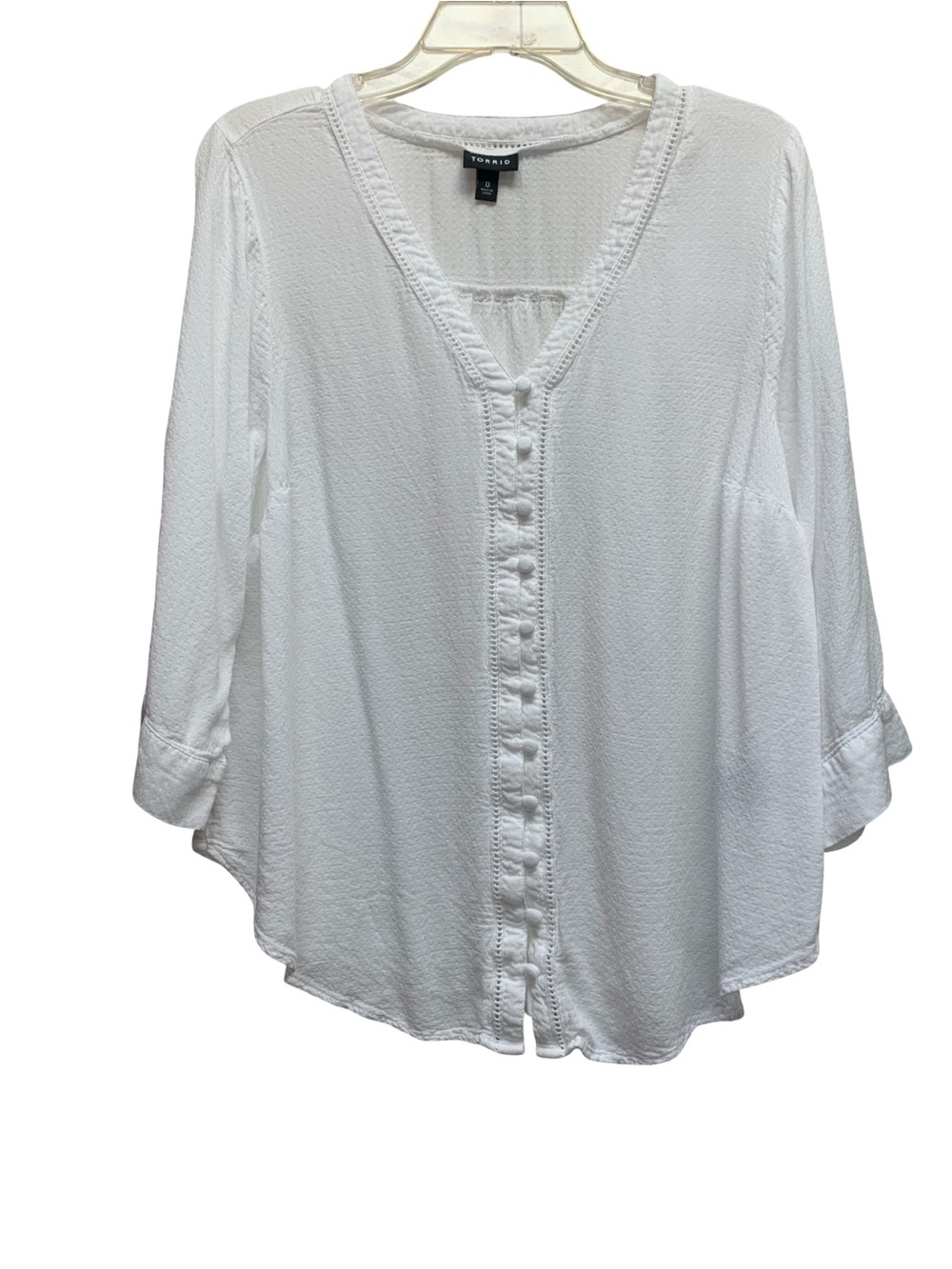 torrid White Button-Front V-Neck Peasant Top